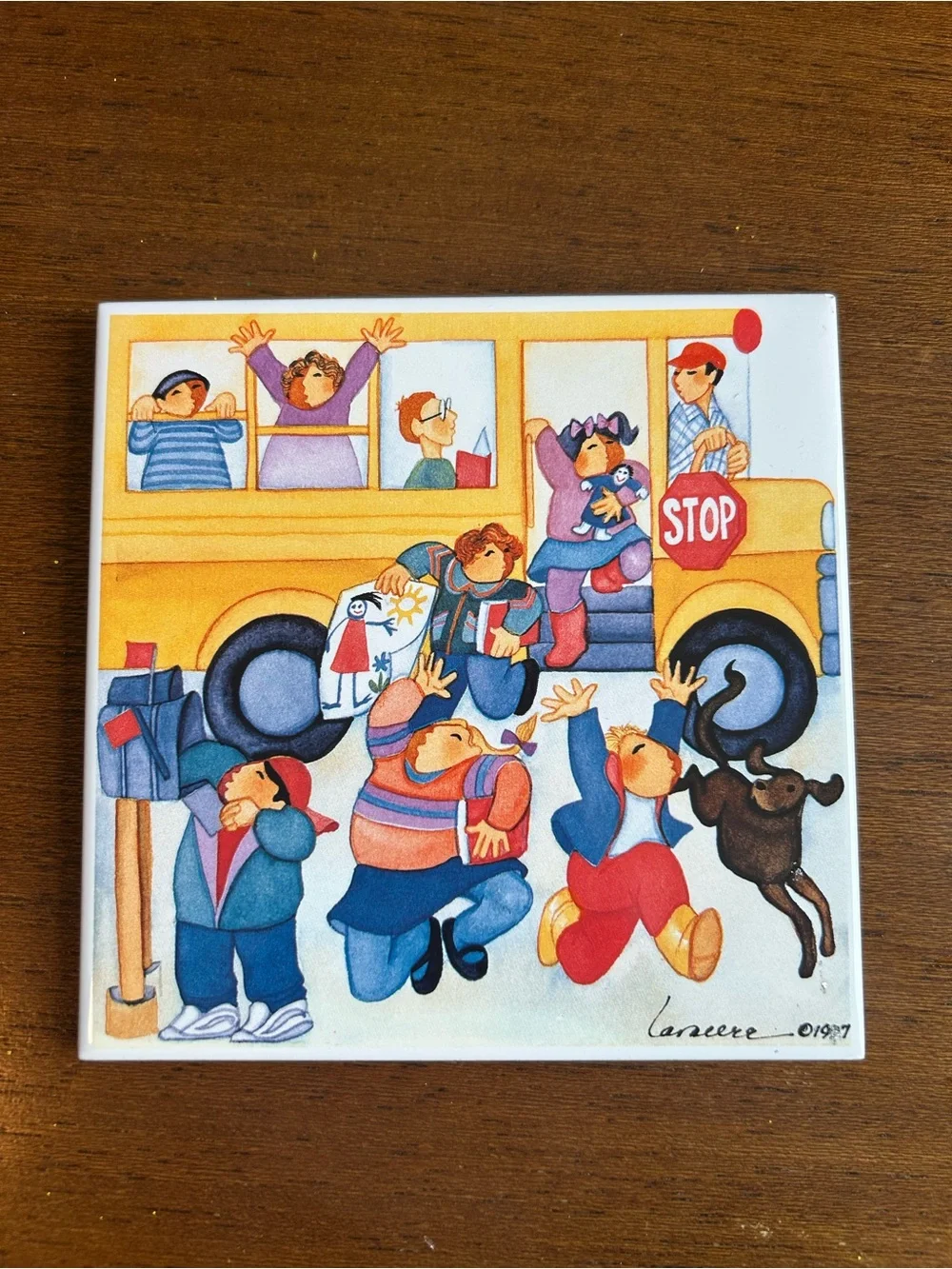 Kids School Bus Ceramic Tile Art - Multicolor